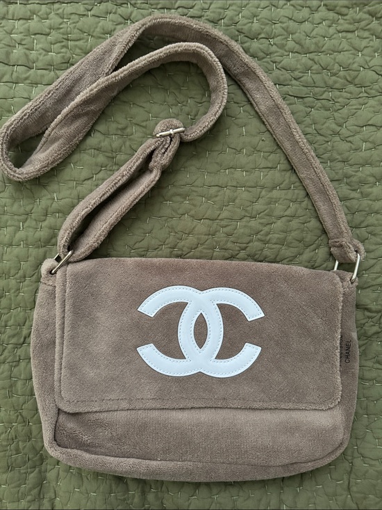 CHANEL Handbags - CHANEL Taupe Adjustable Shoulder Bag with White CC Logo